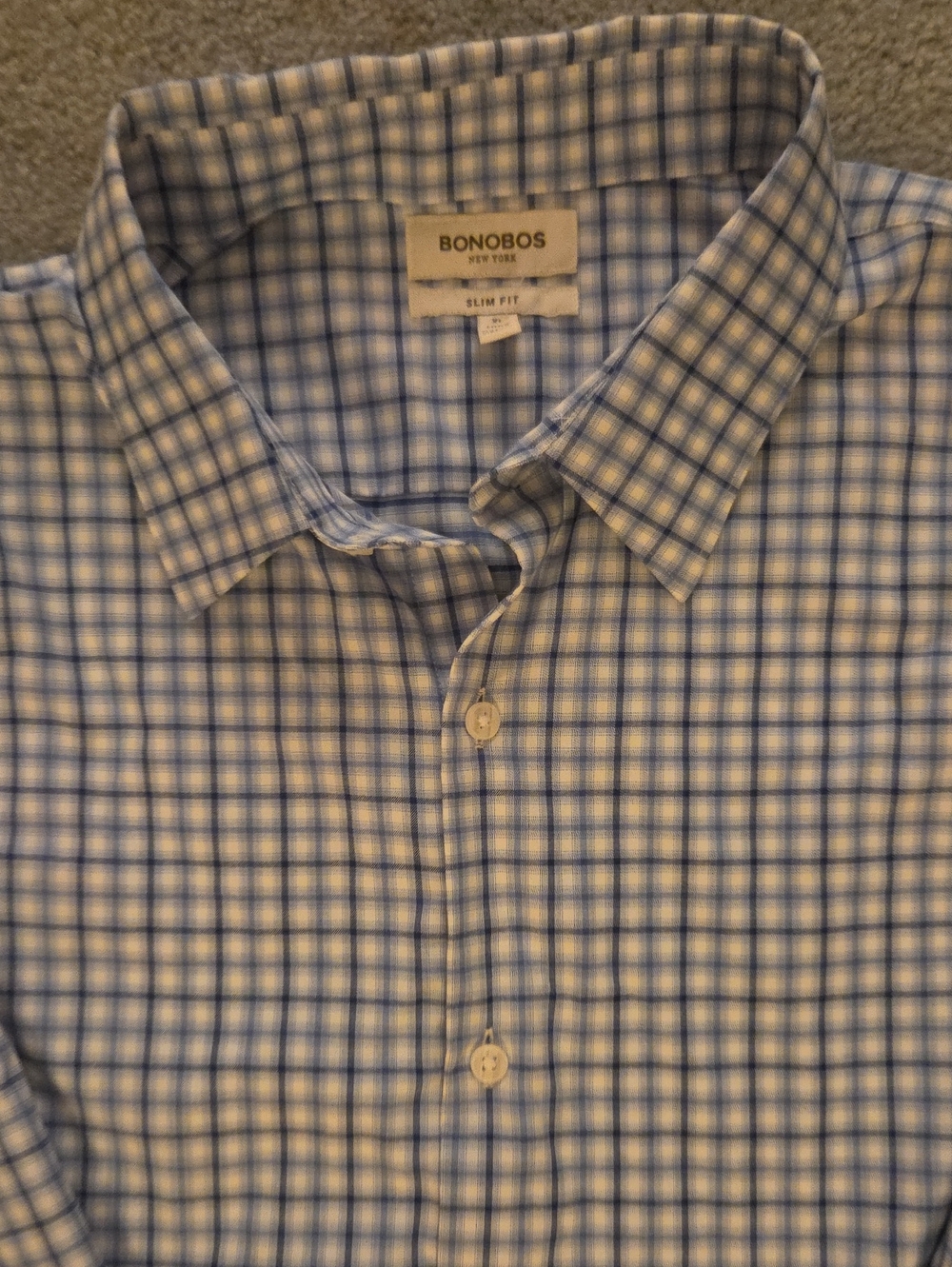 Bonobos Slim Fit Blue White Plaid Button Down Dress Shirt Size XL Long
